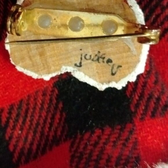 Gift Card Holder Ornament Buffalo Plaid Mitten Handcrafted Santa Claus Pin - Picture 5 of 8